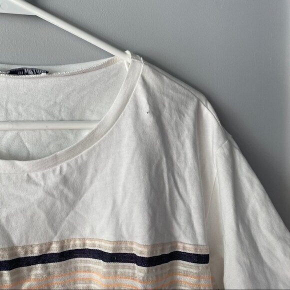 Zara White Short Sleeve Striped Tee Tie Waist Top - Picture 2 of 7